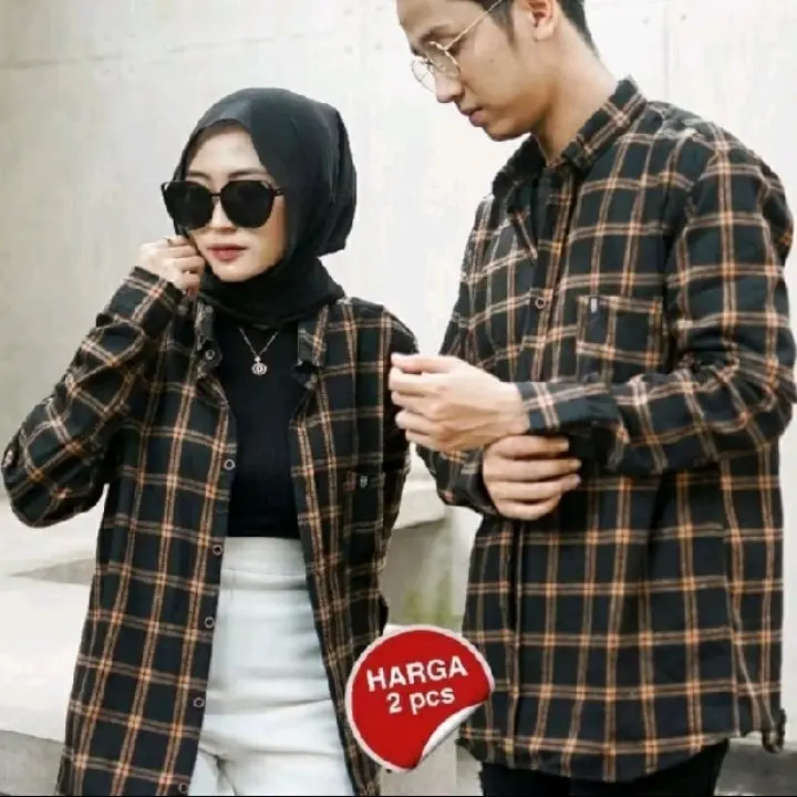 Paket Couple Lebih Hemat Kemeja Flanel Lengan Panjang Cuma 90rb an Harga 2pcs Pasangan