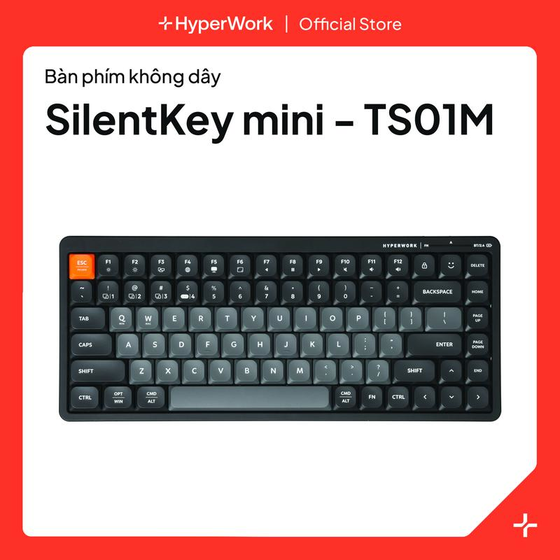 HyperWork Bàn Phím Không Dây SilentKey Mini TS01M - Kích Thước 75% | 3 Chế Độ Kết Nối | Pin 160 Giờ | Kết Cấu X-Scissors | Đen