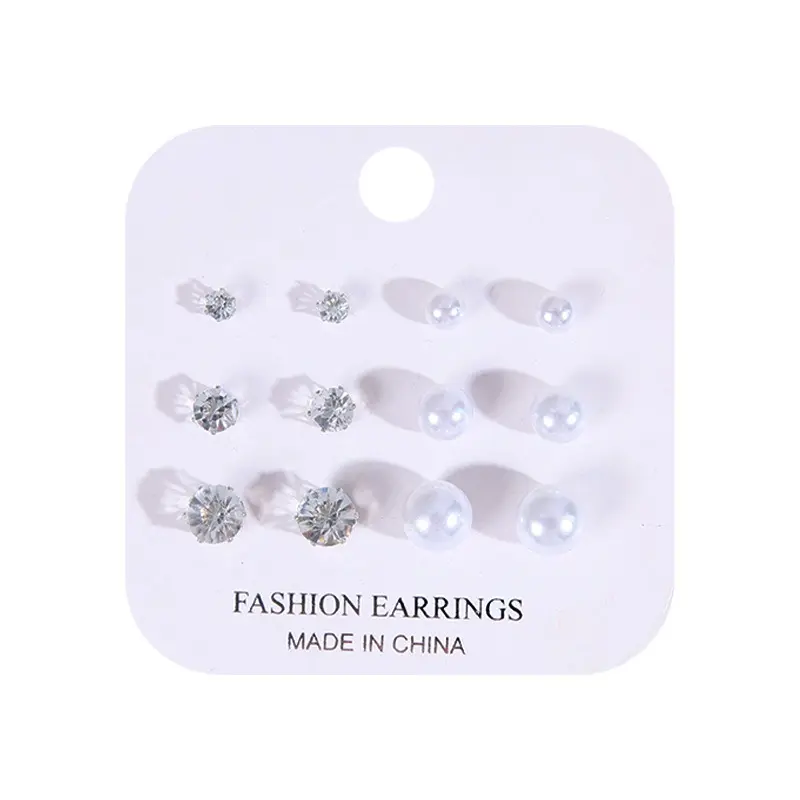 JR07 Anting Set Tusuk Stud Kristal 10 Pasang Aesthetic Aksen Permata 4