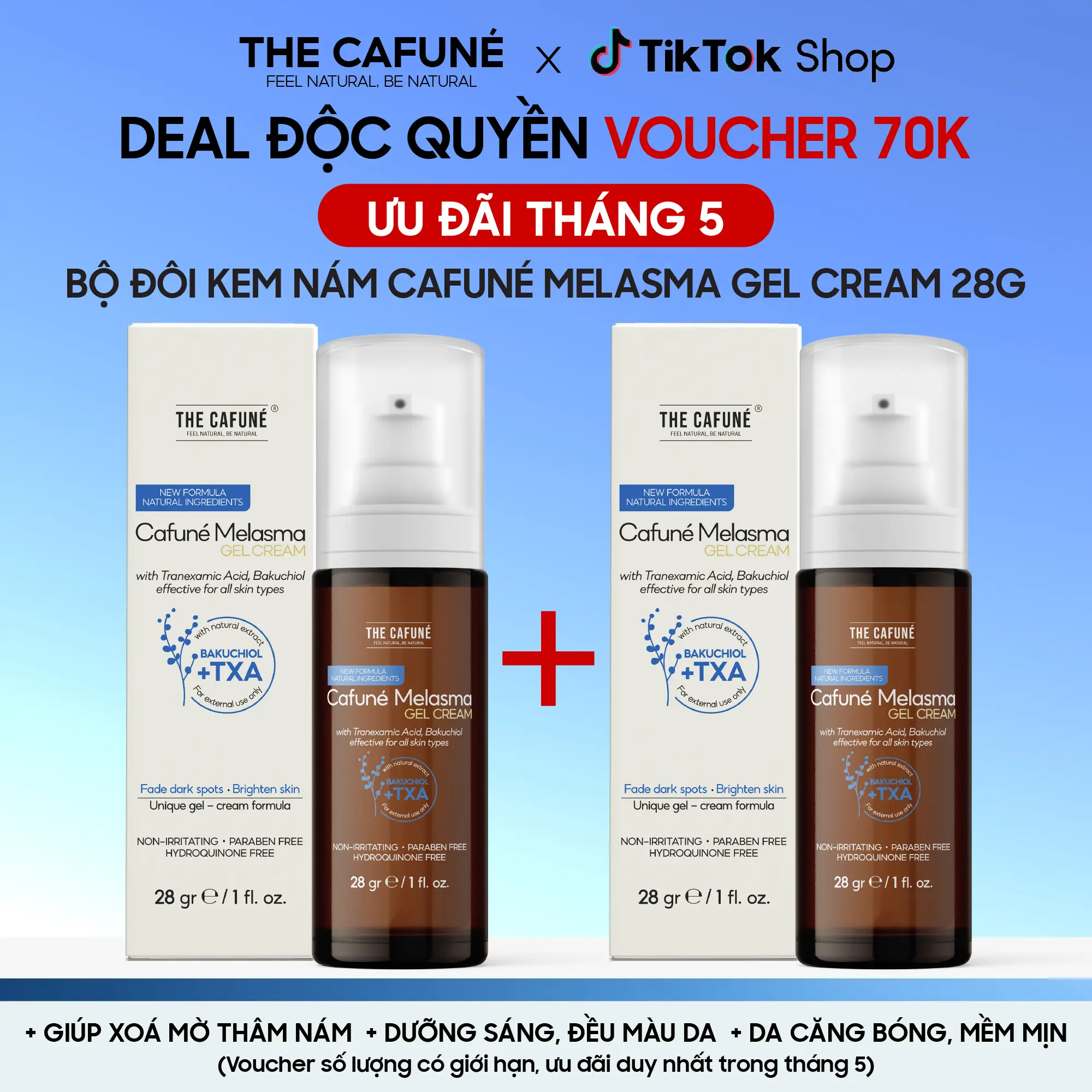 [DEAL ĐỘC QUYỀN] Bộ Đôi Kem Làm Mờ Thâm Nám, Dưỡng Trắng Sáng Và Đều Màu Da Tối Ưu Cafuné Melasma Gel Cream, 28g - Giảm Thâm Nám, Tàn Nhang & Ngăn Ngừa Thâm Nám