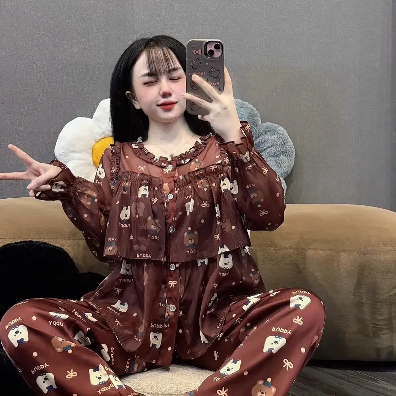 [Tay dài tiểu thư latin phối voan 03] Đồ bộ Pyjama nữ Tay dài tiểu thư 2 tầng lụa latin phối voan tơ cao cấp nhiều màu xinh Women 6