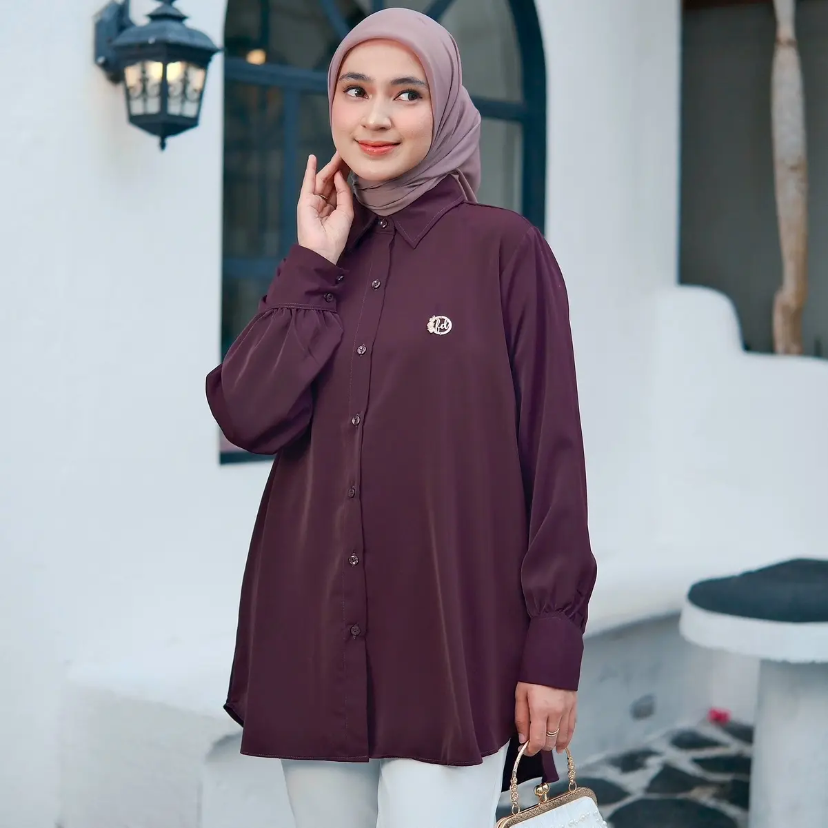 By Dolla - Azetha Shirt -  Baju  Wanita Kemeja Muslim Formal Panjang Simple  Katun Santai Basic Casual Fit