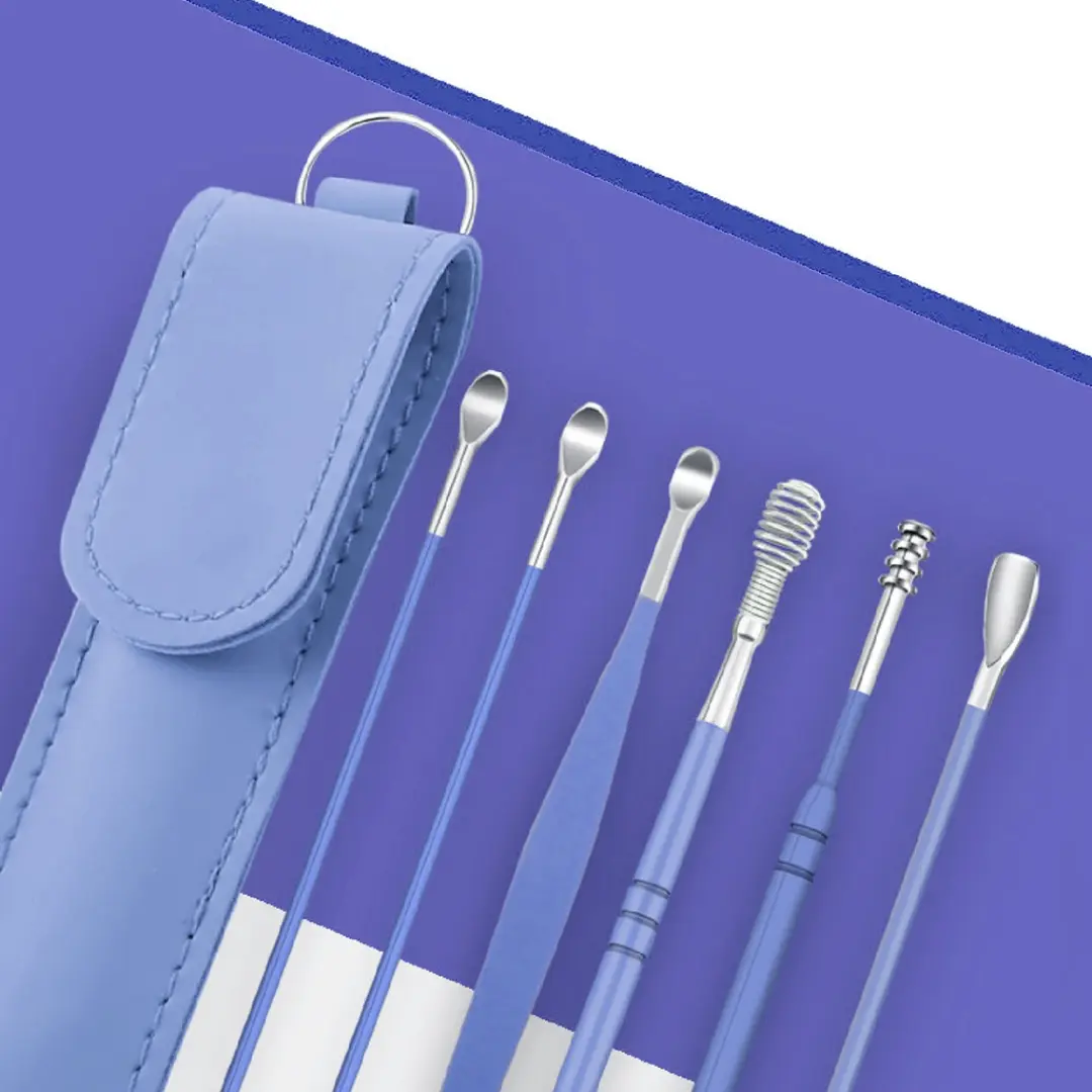 Alat Pembersih Telinga Dengan Pouch Penyimpanan - Korek Kuping Set 6 Pcs Bahan Stainless Ear Kotoran Removal