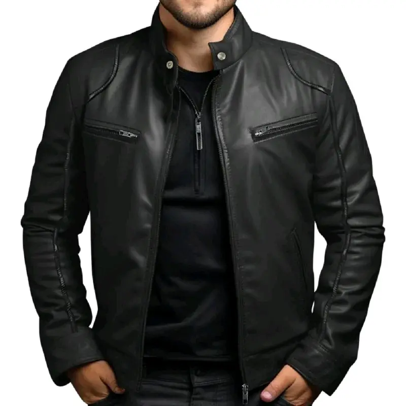 Jaket Kulit Semi Pria Terbaru Jaket kulit sintetis keren jaket kulit imitasi model pundak busa Hitam Nyaman Panjang Lembut Casual Distro Slimfit Motor Cowok Blazer Formal 8