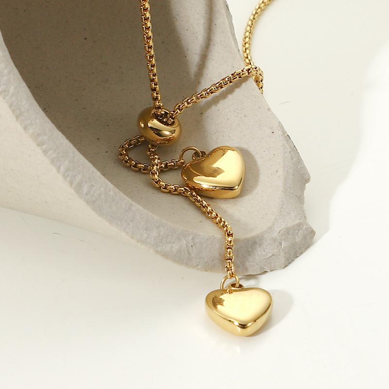 Product Introduction of European and American Ins Titanium Steel Necklace Y-Shaped Chain Two Love Pendant Necklace Women's Fashion Necklace 0