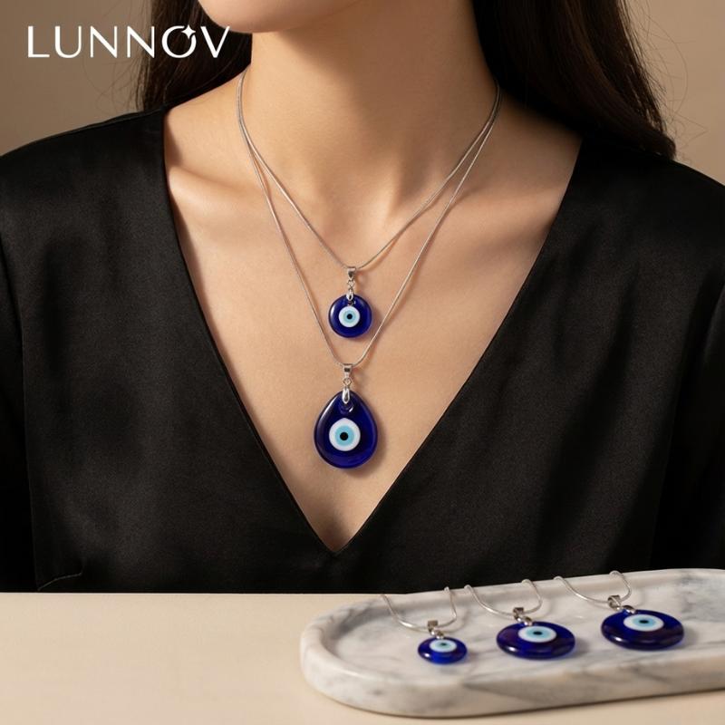 Lunnov ของแท้ สร้อยคอ Evil Eye (Nazar) จี้ดวงตาผู้พิทักษ์ สร้อยลายงู สแตนเลสแท้ ชุบทอง 18K ดีไซน์หรู