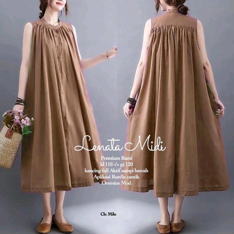 midi dress lenata/lenata midi dress//midi cewek terbaru /midi  Polos Simple gamis wanita 3