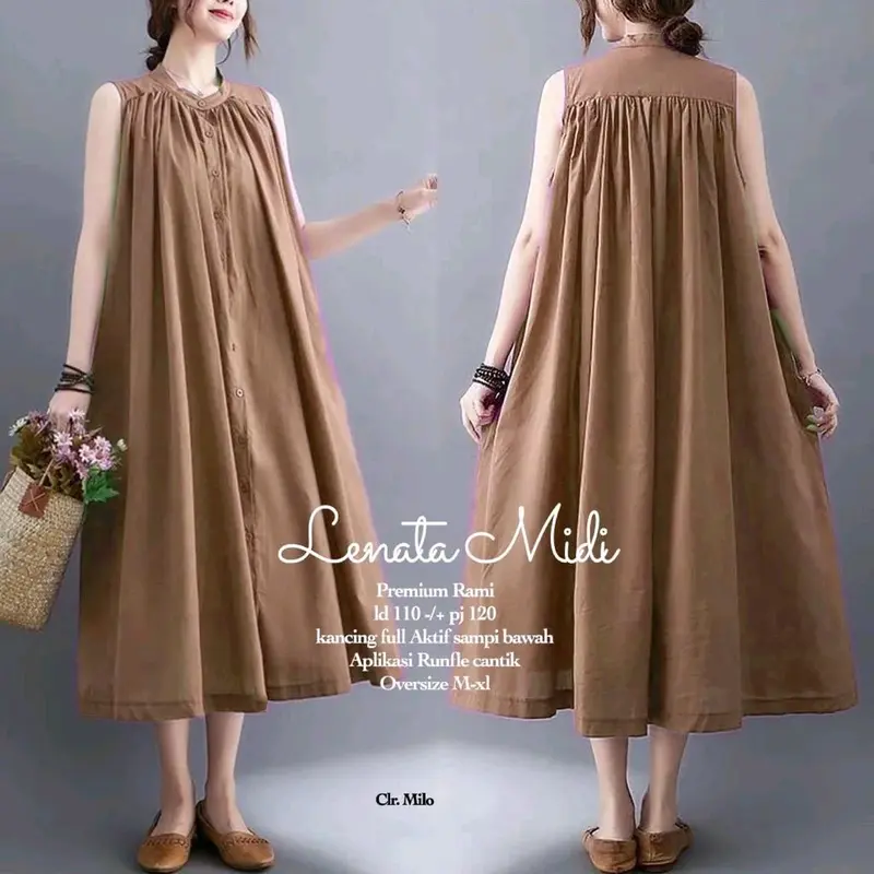 midi dress lenata/lenata midi dress//midi cewek terbaru /midi  Polos Simple gamis wanita 3