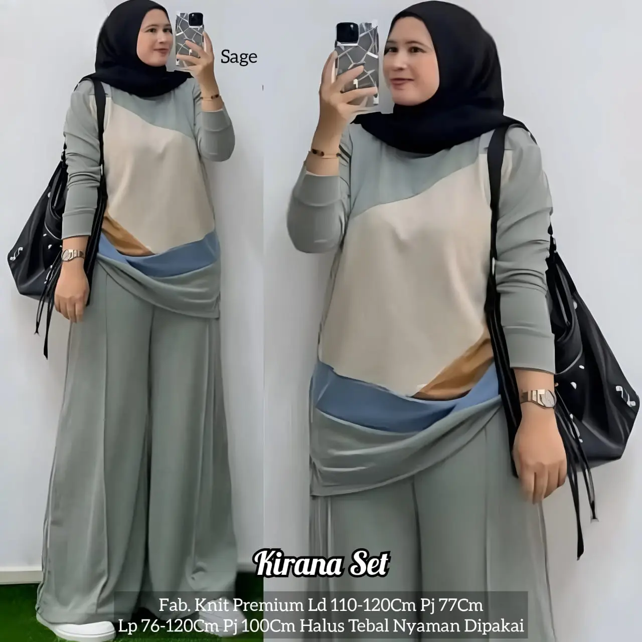 Kirana Set Kaos Knit Premium Tebal Melar Halus Setelan Pakaian Wanita Polos Kombinasi Lengan Manset Best Seller
