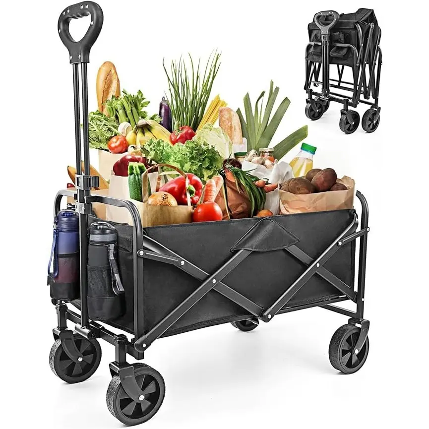 Folding Trolley Wagon Utility Garden Cart Collapsible with Wheels Foldable Outdoor Utility with Silent Universal Wheels