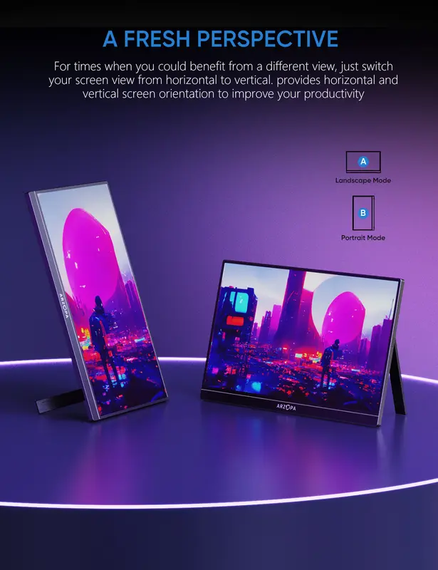 Arzopa Z1FC 144Hz Màn hình chơi game Cầm Tay ,16.1 inch, Tương thích với iPad, PC, Mac, Điện thoại, Xbox, PS4, Mỹ-C HDMI 4