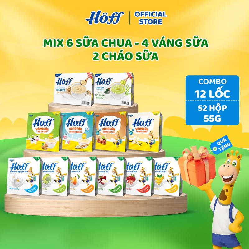   Mới  Combo ăn dặm dinh dưỡng Cháo sữa Sữa chua Váng Sữa Hoff mix đủ vị 12 lốc   hộp x 55g  