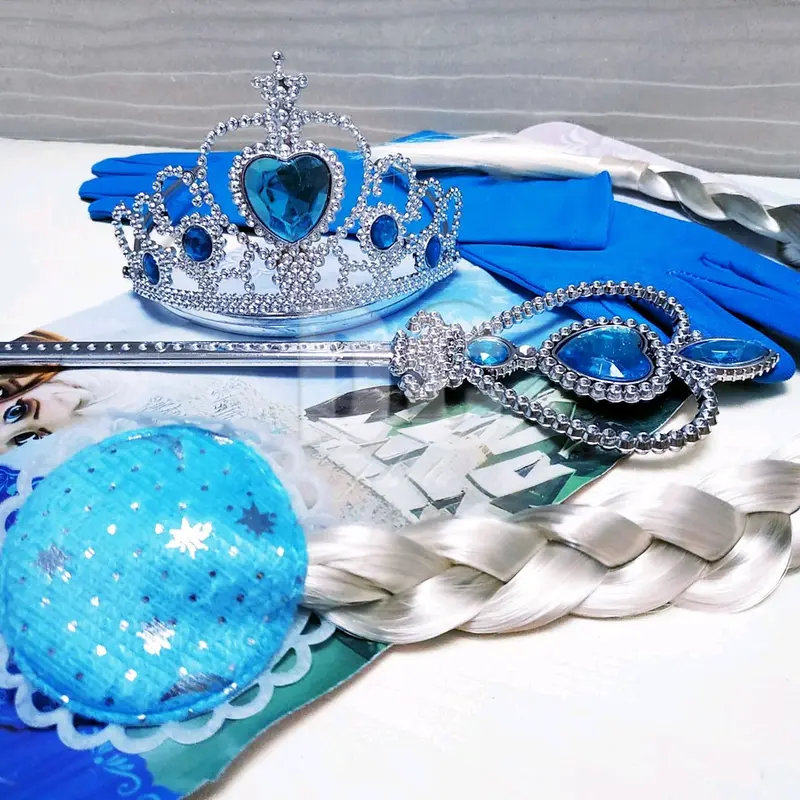 SET 4IN1 BANDO MAHKOTA + RAMBUT KEPANG + TONGKAT + SARUNG TANGAN FROZEN PRINCESS FROZEN ELSA ANNA Bando Klip KEKINIAN BANDO RAMBUT KEPANG JEPIT / ACCEESORIES PESTA ULANG TAHUN PENTAS KARNAVAL  Kostum Anak Cantik Aksesoris 4