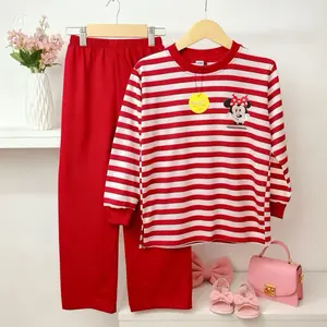 KHADIJAH ummarakids Setelan Stripe Maroon Bahan 24s Premium untuk Anak Perempuan