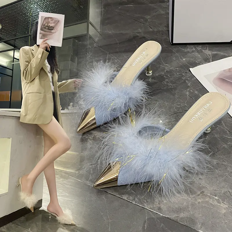 Dép Cao Gót Mao Mao, Thời Trang Nữ Mặc Ngoài, Hàng Mới Về 2025, Dễ Phối Đồ Stiletto Nhọn Mũi Nhọn Baotou ers, Giày Nữ