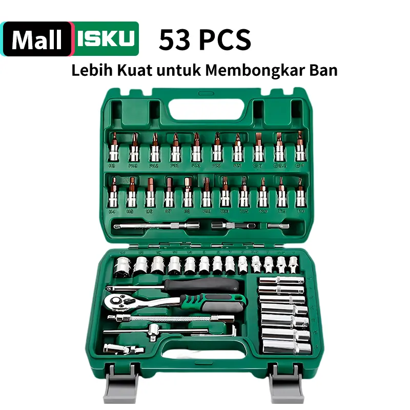 ISKU Set Alat Perbaikan Mobil 53 Pcs dengan Kunci Sok dan Ratchet 24 Gigi dan 72 Gigi