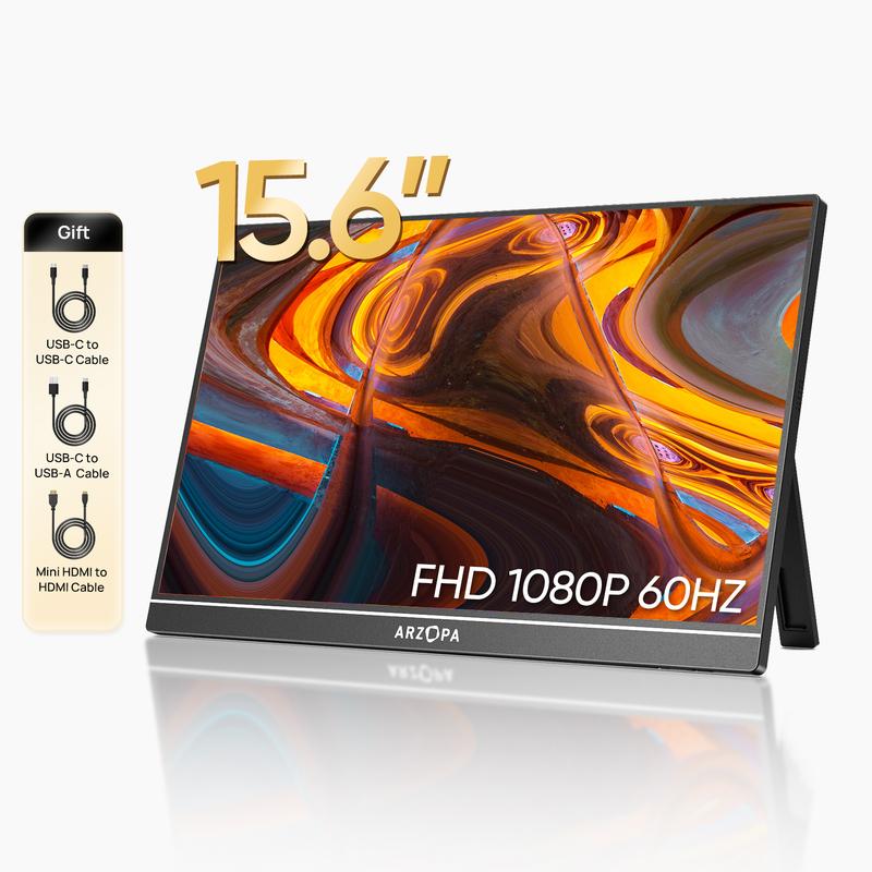 Màn hình di động, Arzopa, Màn hình IPS siêu mỏng FHD, 1920x1080P, Loa kép, Thích hợp cho máy tính xách tay, PC, iPad, Mac, Điện thoại, Xbox, Switch, PS4, với cổng USB-C và HDMI