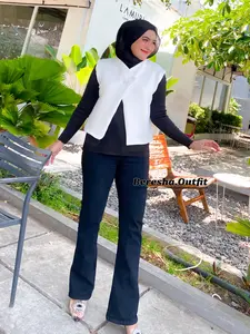 Atasan Vest blazer Outer Wanita Motif Polos Bahan Scuba LD 110 Cm