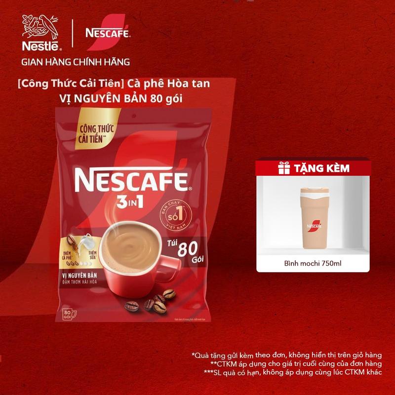 [CÔNG THỨC CẢI TIẾN] Bịch Cà phê Hòa tan/ Cà phê gói NESCAFÉ VỊ NGUYÊN BẢN 80 gói - Đậm thơm hài hòa - ST
