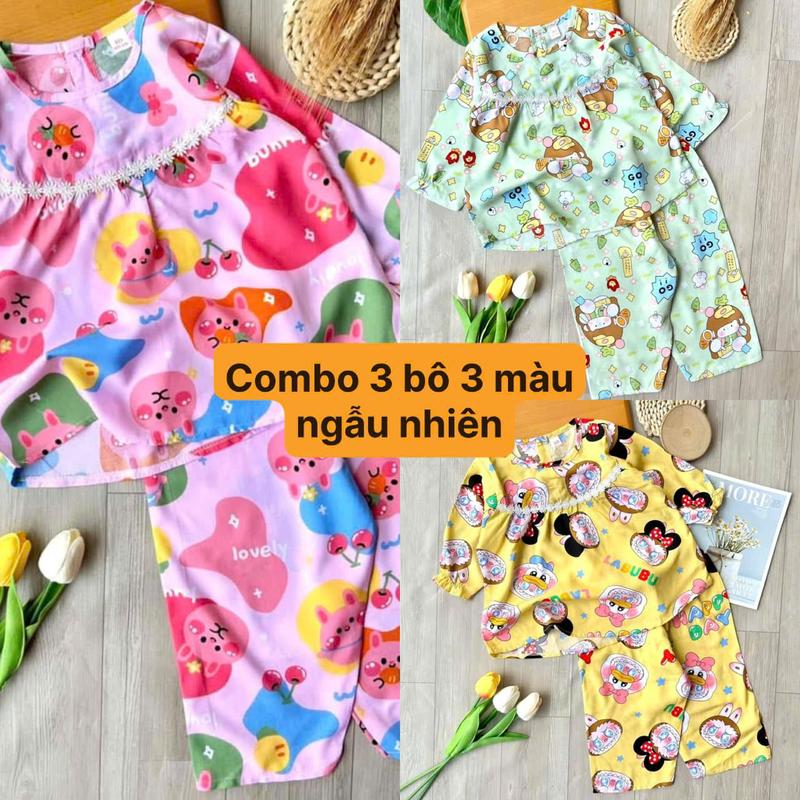 COMBO 3 bộ đồ bộ bé gái Tole Lanh Tay dài, quần dài , chất vải Tôn lanh 2 da mềm, mịn, mát mùa hè, hàng Việt Nam chất lượng