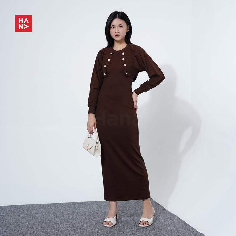 Hana Fashion - Caroline Long Dress/Dress Outer Set Wanita/ Long Dress Simple/ Long Dress Casual/ Dress Casual/ Dress Panjang/ Setelan Dress Blazer/ Long Dress Lebaran/ Baju Lebaran - CD291 7