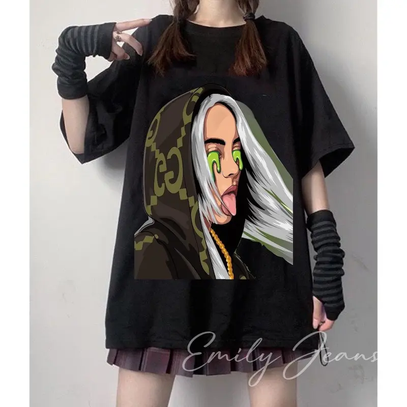 EMILY BILLIE EILISH Black Loose T-shirt Tops for Men & Women Kaos/Shirt Unisex. 6