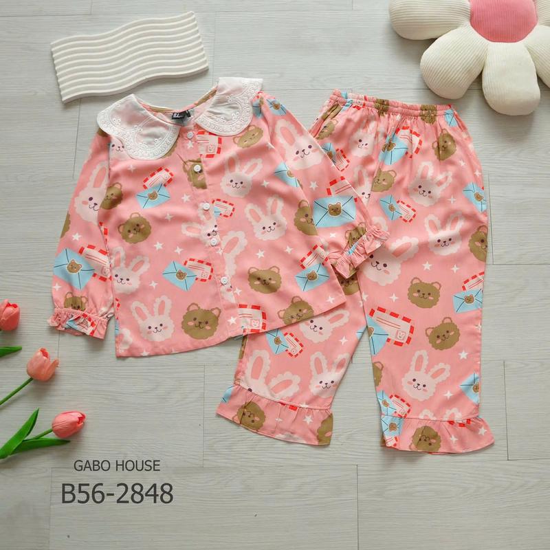 Bộ quần áo dài tole F21 xuất khẩu phối cổ thêu siêu dễ thương xịn mịn cho bé gái B56