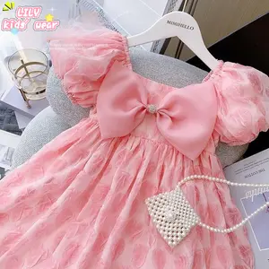 Lily Kids 【without bag】1-7 tahun gaun gadis gaya asing baru musim panas anak-anak gadis kecil engah lengan busur high-end rok putri