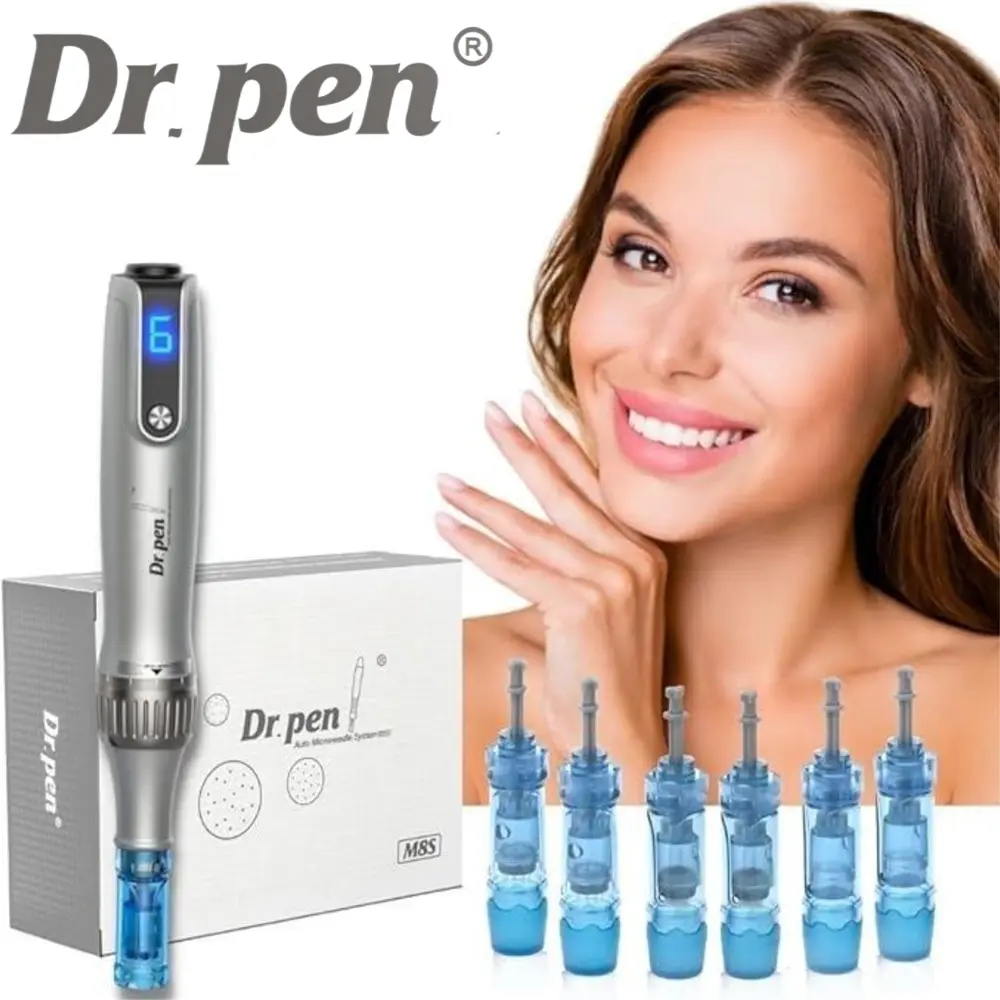 6 Free Cartridges: 6pcs Round Nano - M8S Electric Microneedle Beauty Pen Water Soluble Microneedle Wireless Nano Microcrystalline - Function Wireless Derma Beauty Pen