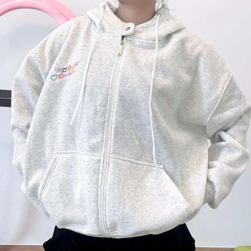 Áo Hoodie Zip Nỉ Bông From Rộng Nam Nữ Cúc Bấm Cổ