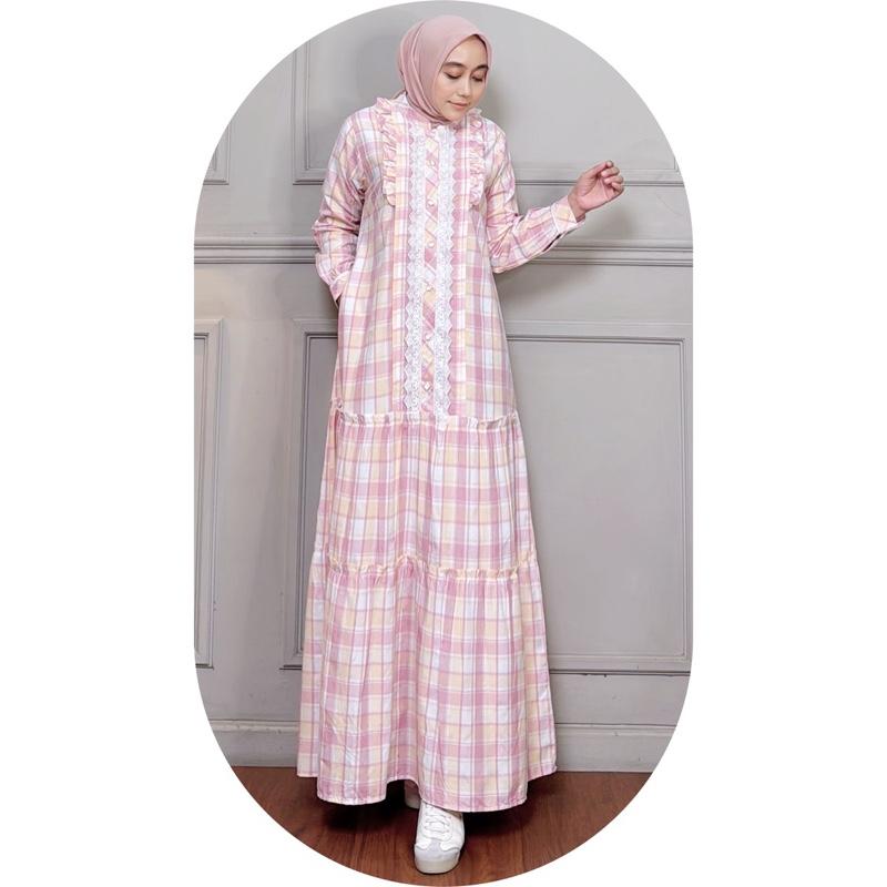 Product Introduction of MOZHASHAFURA. Cloth - KIARA DRESS Bahan Katun Kotak Triset Doby Halus Lembut Gamis Muslim Basic Casual Kancing Busui Wudhu Friendly Variasi Renda Bordir Mewah 33