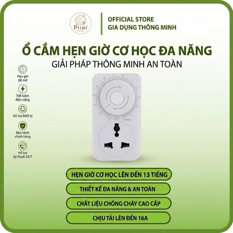Ổ Cắm Hẹn Giờ Thông Minh Tự Động - Đếm Ngược Thời Gian 13 Tiếng, Chất Lượng Cao 220V, An Toàn Trẻ Nhỏ, Nhựa Chống Cháy Chống Set