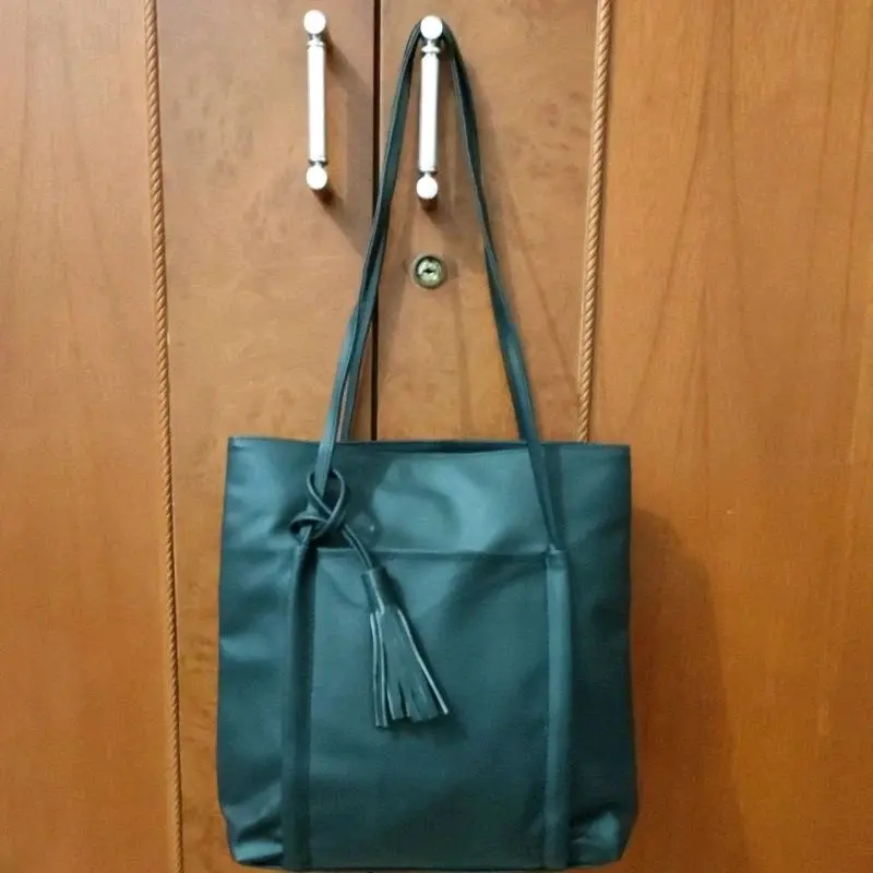 Tote Bag Wanita Simple Lily Bahan Kulit Sintetis Resleting - Cewek - Totebag Kantong 3