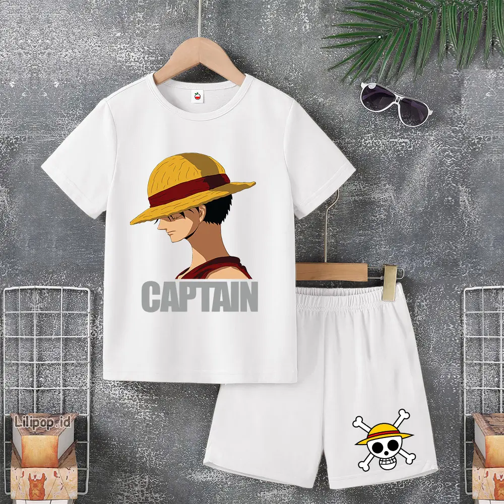 Baju Anak Stelan Usia 4 -10 Tahun LUFFY ONE PIECE Kaos 3/4 Cowok Cewek Celana Pendek Harian