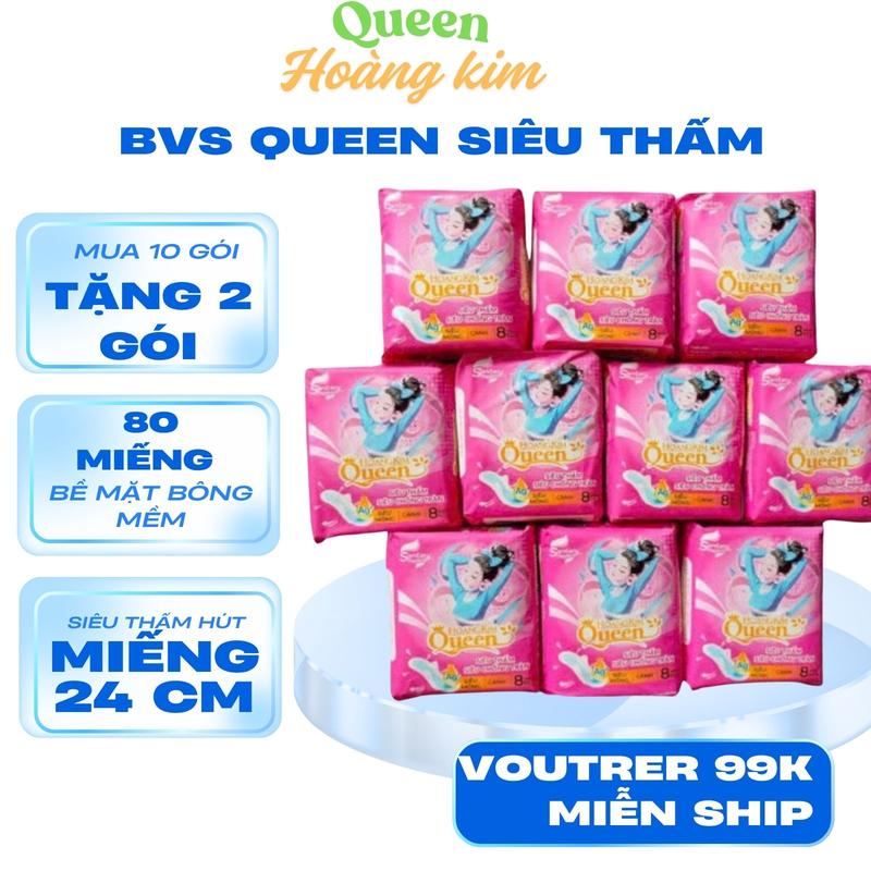 ComBo 10 Gói Băng Vệ Sinh Queen Hồng Hoàng Kim Bản Mới nâng Cấp Thơm Thấm Hút Gói 8 Miếng Bề Mặt Bông Gòn [ tặng 1 gói ] Dệt Tampon Nữ băng  vệ veermoon bvs