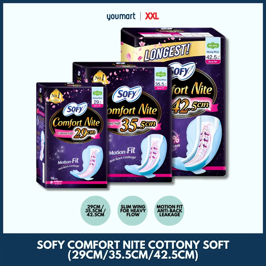 Sofy Comfort Nite Cottony Soft Sanitary Pad • 29cm / 35.5cm / 42.5cm • by XXL Store • 2 packs bundle