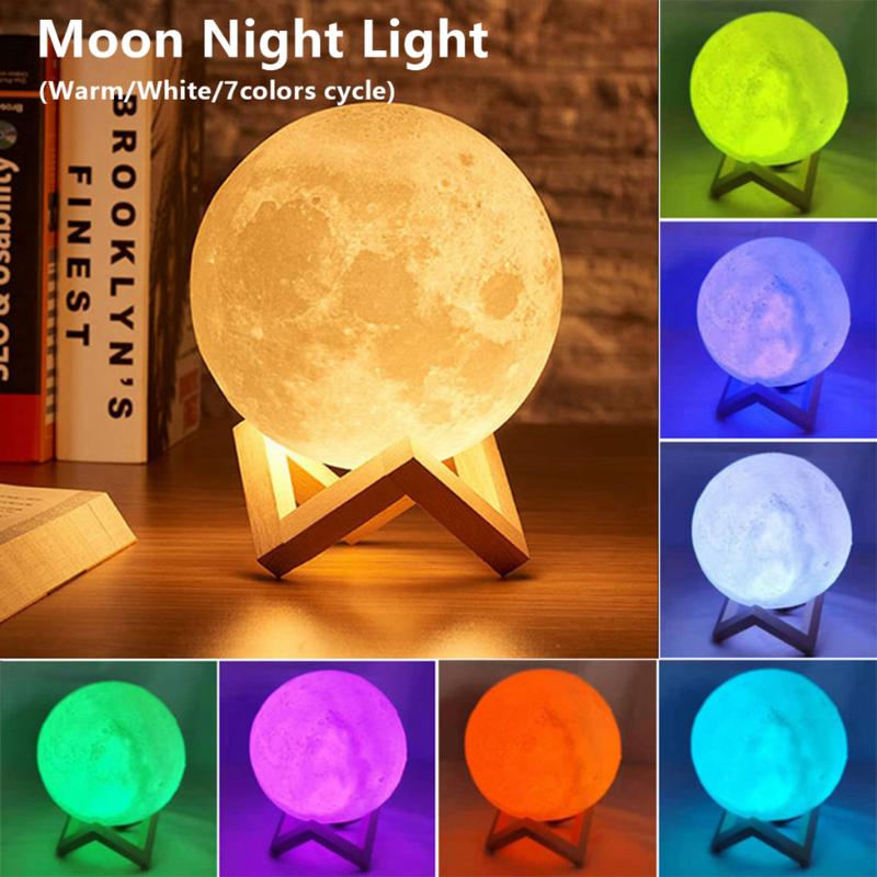 Moon Lamp Light Đèn ngủ đèn LED mặt trăng Thiết kế 3D có giá đỡ chạy bằng Pin Thích hợp để Đồ Trang Trí phòng ngủ Đèn phòng Đèn đầy sao màu trắng ấm đầy màu sắc Lý Tưởng cho món quà trẻ em lồng đèn tacky christmas decor