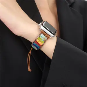 Bohemia Natural Stone Jasper Wax Rope Weave Chakras For Apple Watch Band 38 40 41 42 44 45mm 46mm For Iwatch Series 11 10 9 8 7 SE3 6 5 4 Band