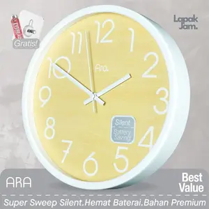 Jam Dinding Analog ARA Wooden Minimalis Hiasan Kamar Motif Unik Besar ARA AR1288-168 Abu Lucu