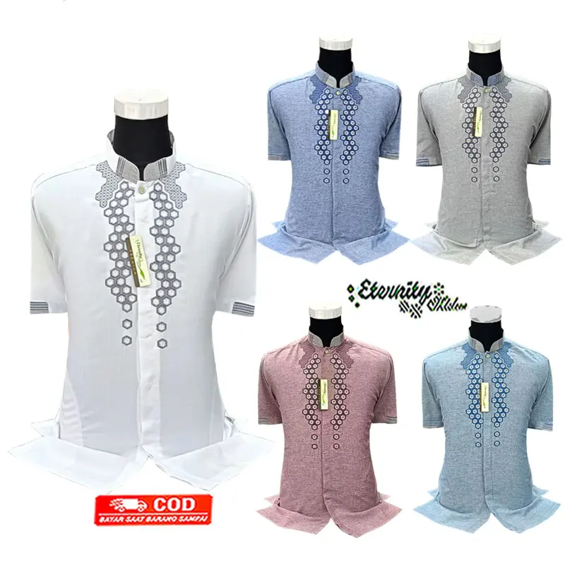 Eternity Moslem Baju Koko Pria Dewasa Muslim Lengan Pendek Katun Bordir Baju Koko