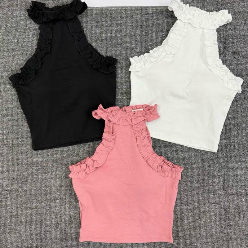 ÁO 3 LỖ YẾM PHỐI BÈO CÓ KÈM MÚT ĐỆM FOM CROPTOP Nữ