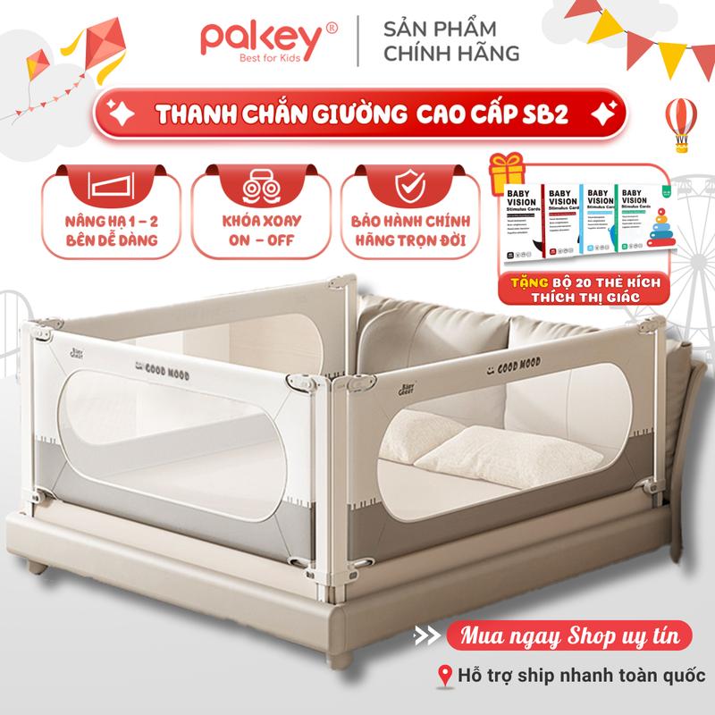 Thanh Chắn giường Pakey Chính Hãng Thanh Chặn Giường Nâng Hạ 1&2 Bên Tiện Lợi Cải Tiến Hoàn Hảo An Toàn - Tặng Đèn Lồng Cho Bé