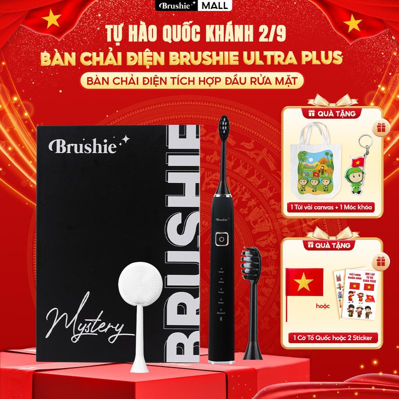 [RẺ VÔ ĐỊCH] Bàn chải điện Brushie Ultra Plus tích hợp đầu rửa mặt hỗ trợ làm sạch hiệu quả [ BẢO HÀNH 1000 NGÀY ] TẶNG 1 TÚI CANVAS + 1 MÓC KHÓA + STICKER/CỜ TỔ QUỐC