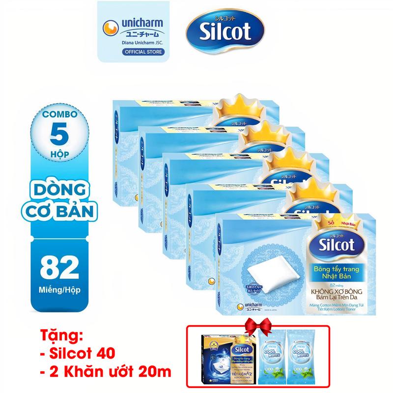 (CR)[COMBO 5-TẶNG QUÀ] Silcot Bông tẩy trang cơ bản 82 miếng/ hộp