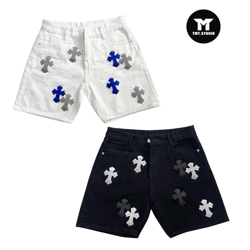  QUẦN SHORT JEANS “CHROME HEARTS” THÊU DA CAO CẤP THIẾT KẾ HOT TREND NAM NỮ JEANS COTTON - FORM TRÊN GỐI ĐL 360GSM. 