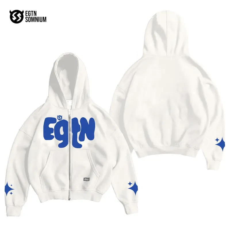 EGTNSOMNIUM - Jaket Sweater Hoodie Boxy Zipper EGTN WHITE Original Distro Pria Dan Wanita Pullover High Quality Warna Putih Katun Fleece Tebal 280 gsm 0