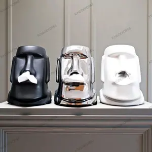 KD88 MOAI | Tempat Tisu Keramik Patung Moai | Tissue Box Hidung Moai Estetik | Hiasan Aksesoris Meja