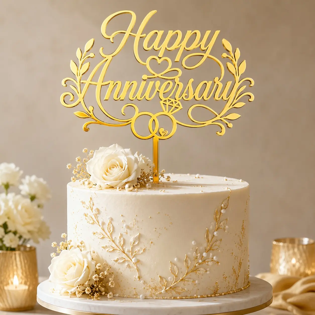 Hiasan Kue Happy Anniversary 10 cm Topper Cake Wedding Anniversary Pernikahan Elegan