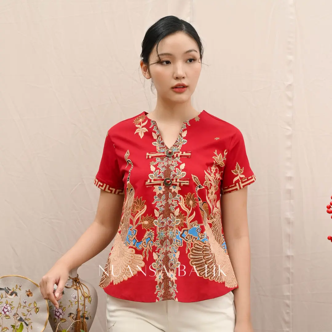 Nuansa Batik Blouse Batik Model Koin Lengan Pendek Bahan Katun Stretch