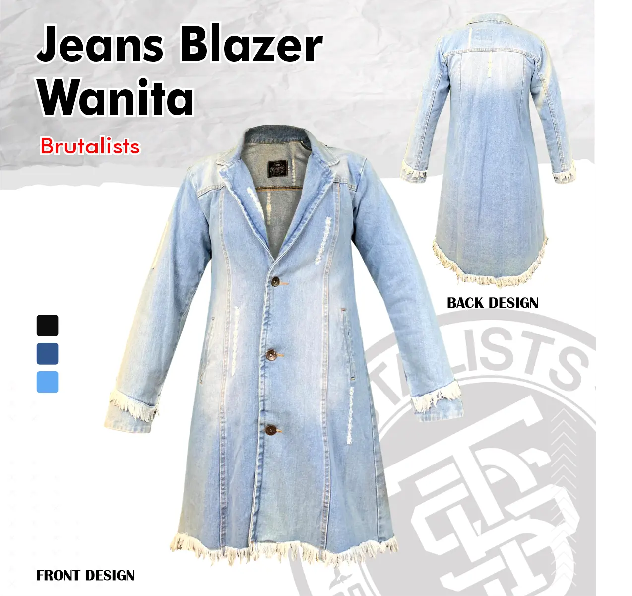 Outer Long Blazer Denim Wanita Oversize Lengan Panjang Brutalists